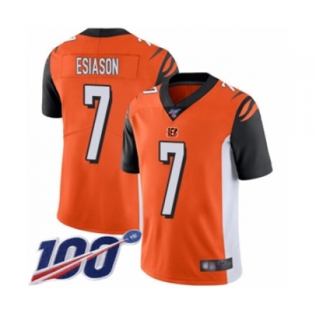 Top Mens Cincinnati Bengals #7 Boomer Esiason Orange Alternate Vapor Untouchable Limited Player 100th Season Football Jersey