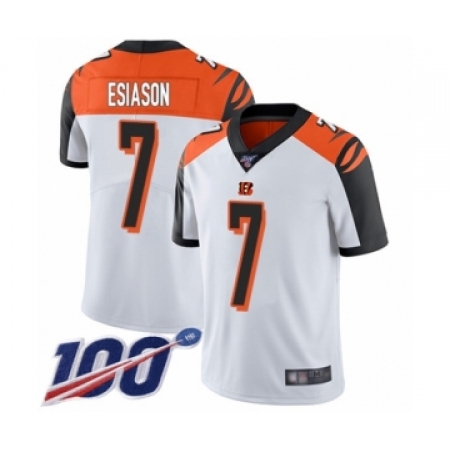 Top Mens Cincinnati Bengals #7 Boomer Esiason White Vapor Untouchable Limited Player 100th Season Football Jersey