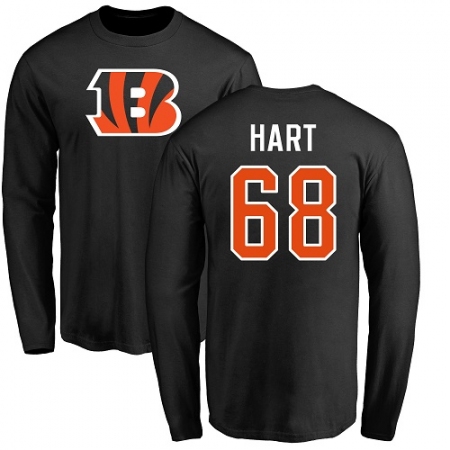 Latest Mens NFL  Cincinnati Bengals #68 Bobby Hart Black Name & Number Logo Long Sleeve T-Shirt