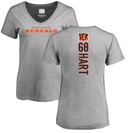 Latest  Womens Cincinnati Bengals #68 Bobby Hart Ash Backer V-Neck T-Shirt