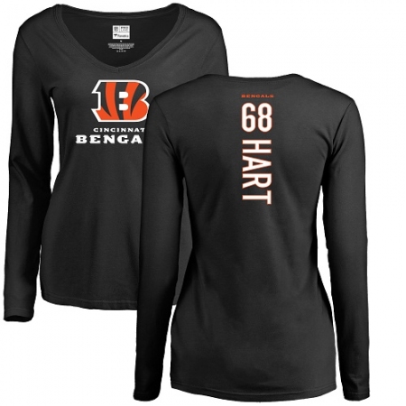 Latest  Womens Cincinnati Bengals #68 Bobby Hart Black Backer Long Sleeve T-Shirt