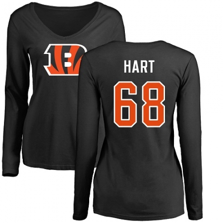 Latest  Womens Cincinnati Bengals #68 Bobby Hart Black Name & Number Logo Long Sleeve T-Shirt