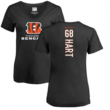 Latest  Womens Cincinnati Bengals #68 Bobby Hart Black Name & Number Logo T-Shirt