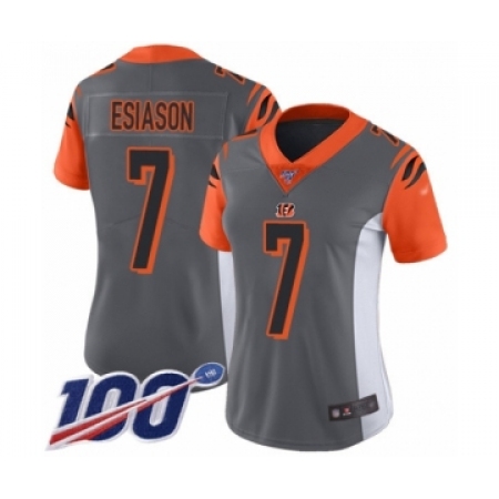 Top Womens Cincinnati Bengals #7 Boomer Esiason Limited Silver Inverted Legend 100th Season Football Jersey