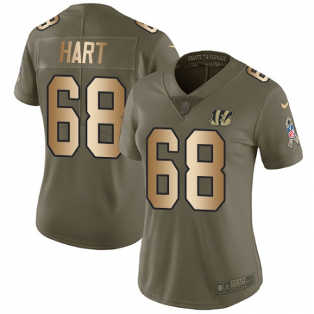 Latest  Womens Cincinnati Bengals #68 Bobby Hart Limited Olive Gold 2017 Salute to Service NFL Jersey