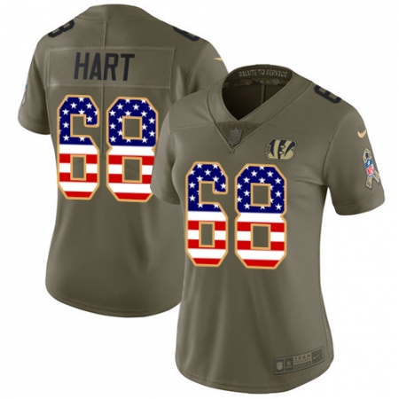 Latest  Womens Cincinnati Bengals #68 Bobby Hart Limited Olive USA Flag 2017 Salute to Service NFL Jersey