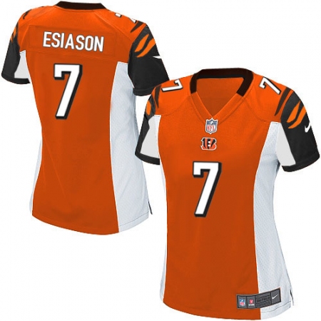 Top  Womens Cincinnati Bengals #7 Boomer Esiason Game Orange Alternate NFL Jersey