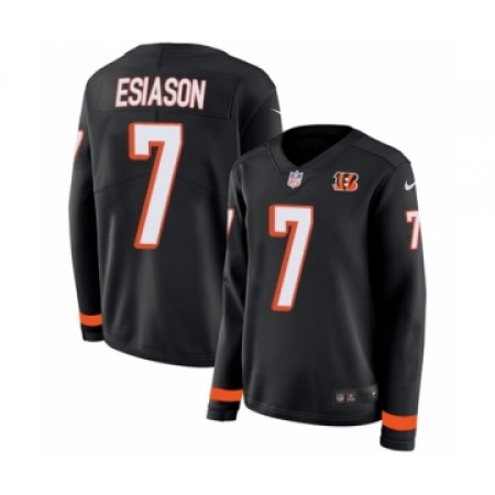 Top  Womens Cincinnati Bengals #7 Boomer Esiason Limited Black Therma Long Sleeve NFL Jersey