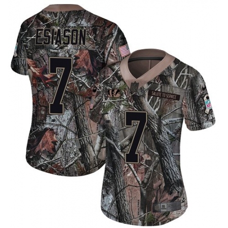 Top  Womens Cincinnati Bengals #7 Boomer Esiason Limited Camo Rush Realtree NFL Jersey