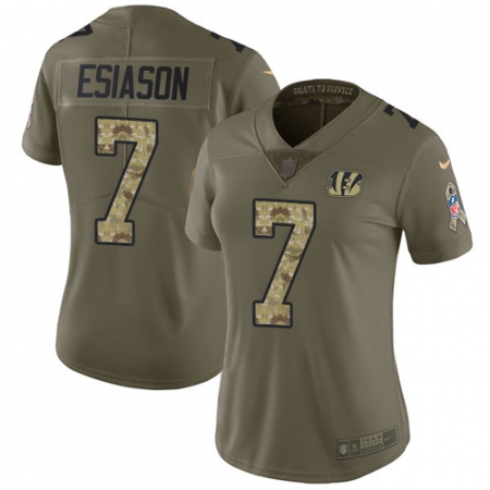 Best  Womens Cincinnati Bengals #7 Boomer Esiason Limited Olive/Camo 2017 Salute to Service NFL Jersey