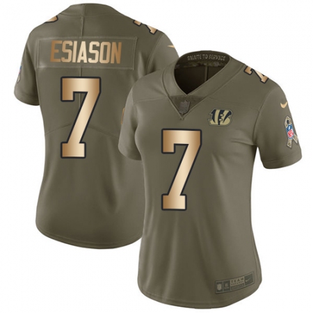 Best  WMNS Cincinnati Bengals #7 Boomer Esiason Limited Olive/Gold 2017 Salute to Service NFL Jersey