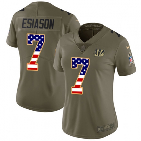 Best  WMNS Cincinnati Bengals #7 Boomer Esiason Limited Olive/USA Flag 2017 Salute to Service NFL Jersey