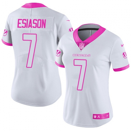 Best  WMNS Cincinnati Bengals #7 Boomer Esiason Limited White/Pink Rush Fashion NFL Jersey