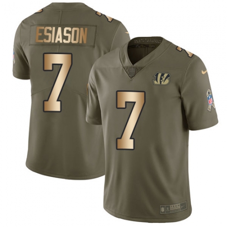 Best  Youth Cincinnati Bengals #7 Boomer Esiason Limited Olive/Gold 2017 Salute to Service NFL Jersey