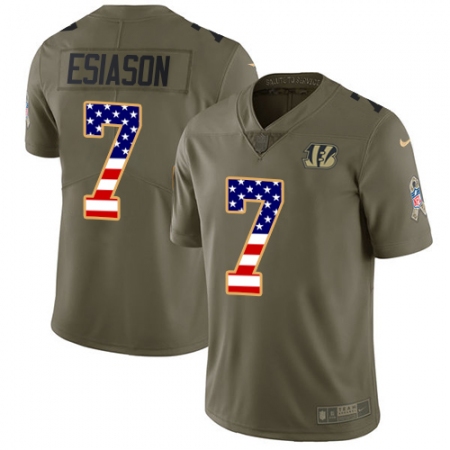 Best  Youth Cincinnati Bengals #7 Boomer Esiason Limited Olive/USA Flag 2017 Salute to Service NFL Jersey
