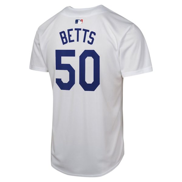Mookie Betts 50 Los Angeles Dodgers Home Game Player YOUTH Jersey - White - Image 3