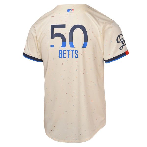 Mookie Betts 50 Los Angeles Dodgers 2024 City Connect Cream Limited Youth Jersey - Image 3