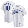 Yoshinobu Yamamoto 18 Los Angeles Dodgers Home 2024 World Series Japanese Lettering White Men Jersey