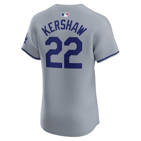 Clayton Kershaw 22 Los Angeles Dodgers 2024 World Series Road Elite Player Gray Men Jersey - Image 3