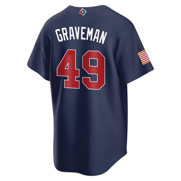 Men Jersey World Baseball Classic USA Baseball 2023 Navy Kendall Graveman 49 - Image 3