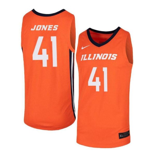Men 41 Clayton Jones Orange Elite Illinois Fighting Illini Basketball Jersey