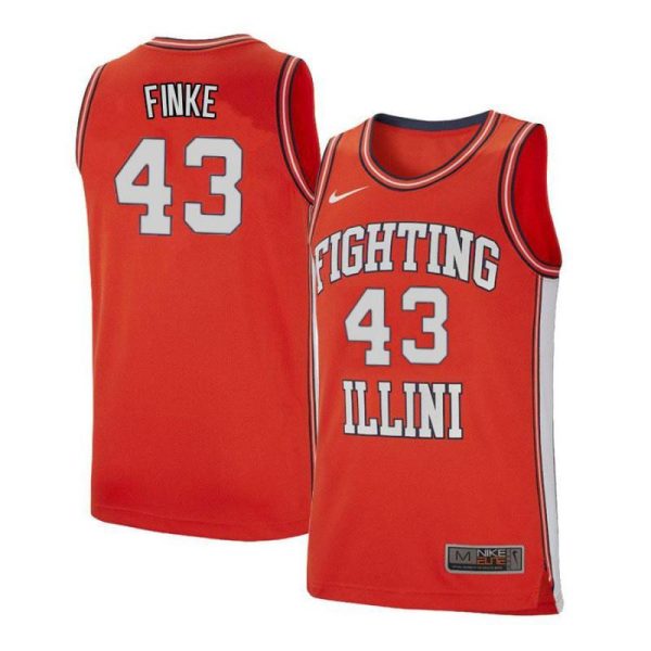 Men 43 Michael Finke Orange Retro Elite Illinois Fighting Illini Basketball Jersey - Image 2
