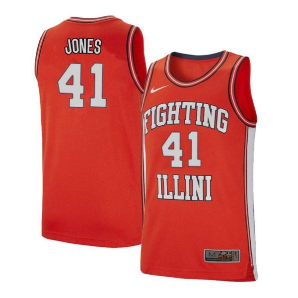 Men 41 Clayton Jones Orange Retro Elite Illinois Fighting Illini Basketball Jersey - Image 2