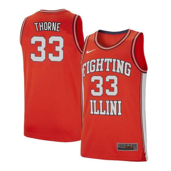 Men 33 Mike Thorne Orange Retro Elite Illinois Fighting Illini Basketball Jersey - Image 2