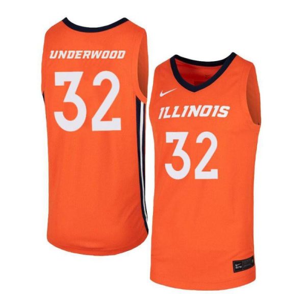 Men 32 Tyler Underwood Orange Elite Illinois Fighting Illini Basketball Jersey - Image 2