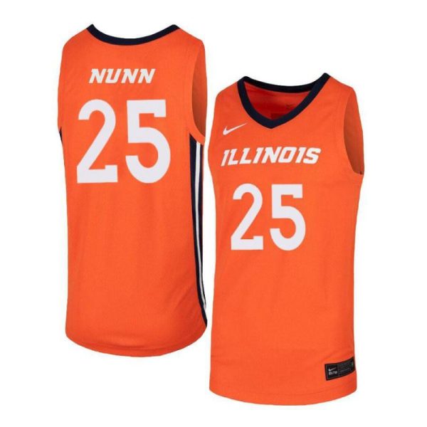 Men 25 Kendrick Nunn Orange Elite Illinois Fighting Illini Basketball Jersey - Image 2