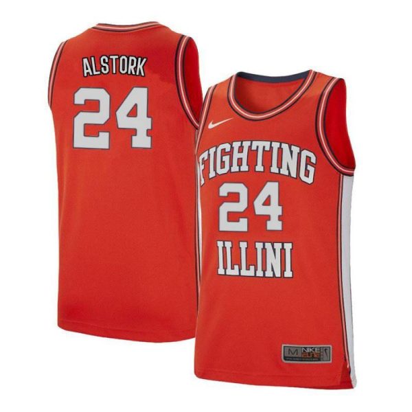 Men 24 Mark Alstork Orange Retro Elite Illinois Fighting Illini Basketball Jersey