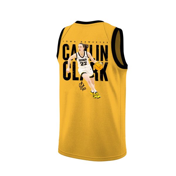 Caitlin Clark 22 Iowa Hawkeyes 2024 Basketball Jersey Graphic - Yellow - Image 3