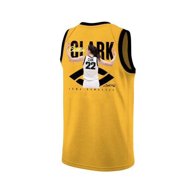 Caitlin Clark 22 Iowa Hawkeyes 2024 Basketball Jersey Graphic Pattern V2 - Yellow - Image 2