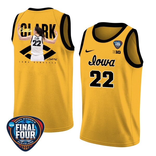 Caitlin Clark 22 Iowa Hawkeyes 2024 Basketball Jersey Graphic Pattern V2 - Yellow