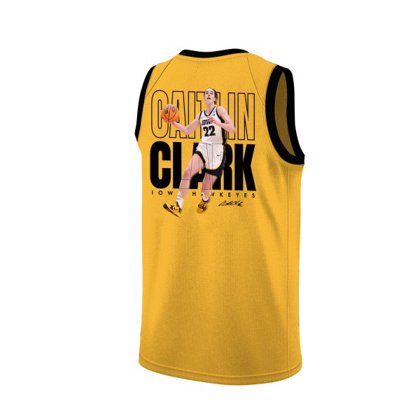 Caitlin Clark 22 Iowa Hawkeyes 2024 Basketball Jersey Graphic Pattern V3 - Yellow - Image 2
